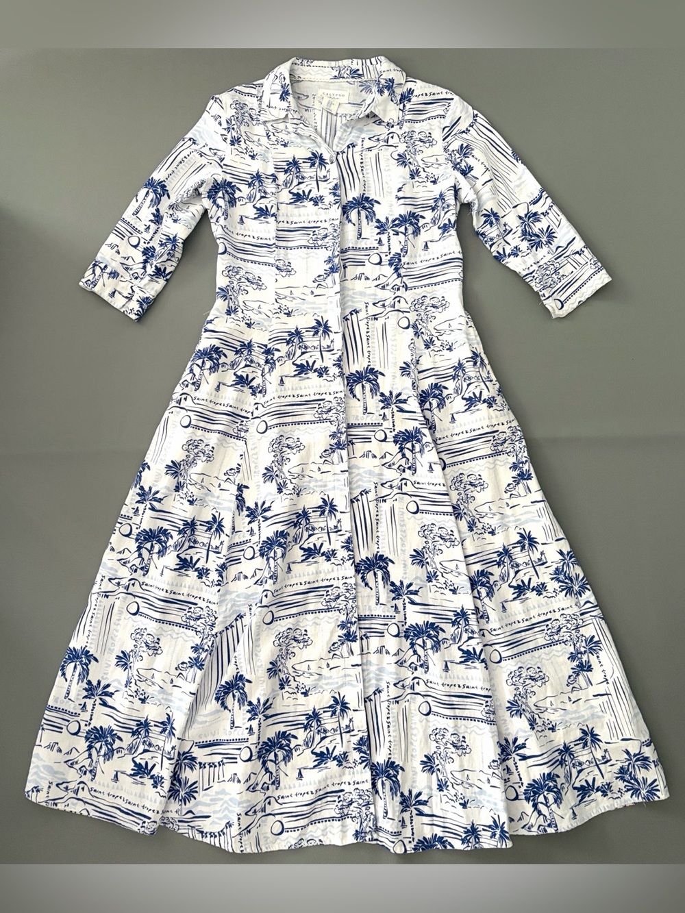 Calypso St. Barth Saint Tropez Linen Coastal Resort Midi Button Down Dress XS - Picture 8 of 16